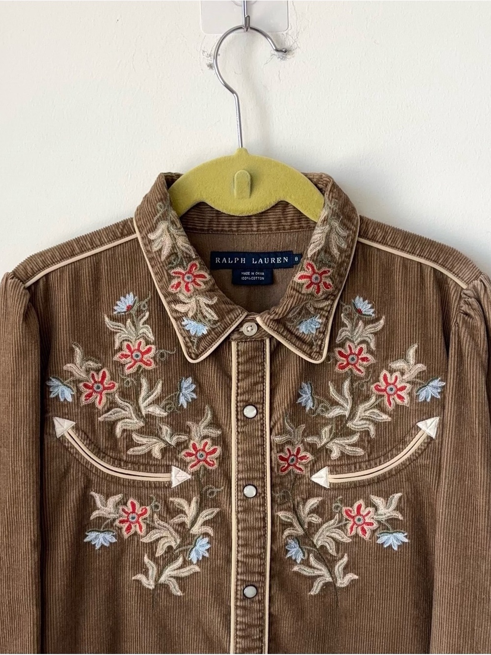 Vintage Ralph Lauren Embroidered Western Corduroy Pearl Snap Shirt Size XS - Picture 1 of 10
